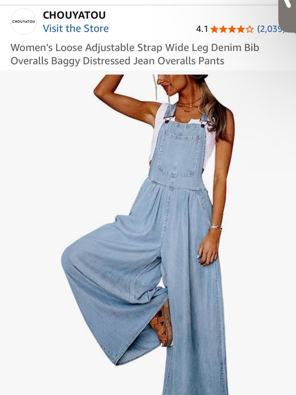 Chouyatou Light Blue Wide-Leg Denim Bib Overalls for Women